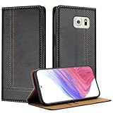 Mo-Beauty Handyhülle für Samsung Galaxy S6 Edge, PU Leder Flip Klappbare für Samsung S6 Edge mit Standfunktion Kartenfächer Magnet Hülle (Schwarz)