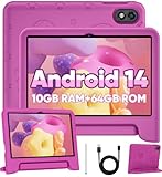 TUOHAITIME Kinder Tablets, Android 14 Tablet für Kinder, 10 Zoll Tablet mit Octa-Core, 10GB RAM 64GB ROM 1TB Karte erweiterbar, Elterliche Kontrolle, 6000mAh, WiFi, Bluetooth, Kleinkind tablets (Rosa)