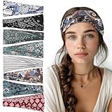 8 Stück Haarbänder Damen, Weiches Stirnband Damen Sommer Breites Kopfband Elastisches Haarband Mehrfarbig Blumendruck für Lauf Yoga Fitness