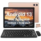 WOZIFAN Tablet 10 Zoll Android 13 Tablet PC 16GB RAM + 128GB ROM + TF 512GB Octa-Core 2.0GHz | 8000mAh | 1280 * 800 Pixel | 5MP + 13MP | 5G WiFi | Bluetooth5.0, Tablet mit Tastatur und Maus Gold