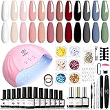 modelones UV Nagellack Set mit UV Lampe 48W,12 Farben Rosa Weiß Grün Shellac Set Starterset mit Lampe-Gel Nagellack -Gelnägel Set mit Base Top Coat Gelnägel Set Maniküre Set Nagelstudio Set