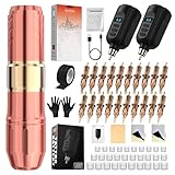 RHEIN Tattoo Maschine Set mit 2pcs 1500mAh Akkus Power 20 Stück Tattoo Cartridges Kabellos Tattoo Stift Maschine Komplettes Tattoo Zubehör RNP600KIT-2
