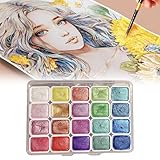 Xevinas Aquarellfarben Set, 20 Schimmerndes Aquarellfarben Metallic Farben In Tragbarer Box, Wasserfarben Wasserfarbkasten Permanent Wasserfest, Tuschkasten Für Hobbymaler Und Malerei Liebhaber (A)