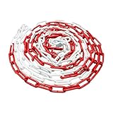 Absperrkette Stahlkette, 5M Rot Weiß Metall Warnkette Stahl Sicherheitskette 5mm Dicke mit Verbindungsschnalle, Gliederkette für Parkplätzen Baustellen Straßen (5 Meter)
