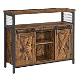 VASAGLE Sideboard, Küchenschrank, Aufbewahrungsschrank, mit 2 Schiebetüren, 33 x 100 x 80 cm, verstellbare Ablagen, Landhausstil, für Wohnzimmer, vintagebraun-schwarz LSC092B01