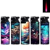 5X Sturmfeuerzeug Turboflamme Turbofeuerzeug Top Motive Turbo Flamme Feuerzeug mit Schutzkappe absolut windfest Gasfeuerzeug nachfüllbar (Fantasy)