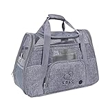 PETCUTE Hundetransportbox,Atmungsaktive Katzen Tragetasche Katze transportbox Tragetaschen mit Weicher Matratze, Stoff Oxford Haustiertragetasche mit Schultergurt,Airline Zugelassen Grau