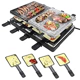 UISEBRT Raclette Grill für 8 Personen,1400W Elektrogrill mit Granitplatte & Grillplatte Antihaftbeschichtung Elektrisch Grillpfanne Set Tischgrill für Party Camping Weihnachten