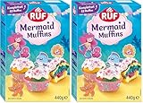RUF Mermaid Muffins Komplettset Backmischung für dreifarbige Muffins mit Glasur, bunten Unterwasser-Streuseln und Motiv-Pickern, lustiger Backspaß mit Kindern, ideal für Geburstage, inkl. Förmchen