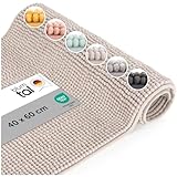 Blumtal Badematte 40x60 cm Hochflor Chenille - Oeko-TEX zertifizierter Badteppich - Badematten & Badteppiche - Duschvorleger - Badvorleger rutschfest waschbar - Badezimmerteppich rutschfest - Beige