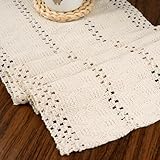 Tischläufer Beige Boho Makramee Landhausstil Rechteck Table Runner Baumwolle Vintage Bauernhaus Waschbar Tisch Dekoration für Hochzeitsfeiern Geburtstage und Gartendekorationen 30 x 140cm
