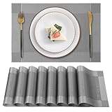Gucass 8er Set Tischsets Abwaschbar, PVC Platzsets Abwischbar Platzdeckchen, Placemats Abgrifffeste Hitzebeständig rutschfest, Tischmatten für Küche Restaurant Speisetisch, 45x30cm(Grau)