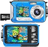 Unterwasserkamera Full HD 2.7K 48MP 10FT Kamera Wasserdicht Dual Screen 16X Digital Zoom Schnorcheln wasserdichte Digitalkamera fü r Selbstauslöser Unterwasser, Schwimmen, Urlaub