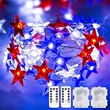 kolpop 4. Juli Dekorationen Rot Weiß und Blau Lichter [2 Pack] 50 LED Sterne Lichterkette, batteriebetriebene patriotische Lichter, wasserdicht für Innen- und Außenbereich, Haus, Garten, Wagen,