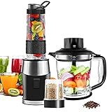 WAWORIO Mixer Smoothie Maker, 700 Watt Standmixer Smoothie Mixer, Multifunktion Smoothiemaker/Fleisch Zerkleinerer/Ice Crusher/Kaffeemühle mit 570ml Sport-Flasche BPA frei Tritan