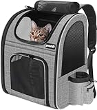 Pecute Haustier Rucksack mit Netzfenster, Tragbare und Faltbare Katzentasche, Atmungsaktive und Leichte Hundetasche, Wasserdichtes Oxford-Tuch mit viel Platz, Multifunktionales Rutschfestes Grau 6kg
