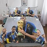 YINGD Mbape 3D-Bettdecken und Bettwäsche-Sets mit Kissenbezug, Fußball-Bettwäsche, Bettbezug, 3-teilige Mikrofaser-Bettwäsche mit Reißverschluss, Doppel-Kissenbezüge, 200 x 200 cm