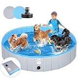 Hundepool Schwimmbecken Ø 160cm für Hunde Kinder Planschbecken oder Anderer Tiere Verstärkte Stärke 5mm tragbar und faltbar - grau