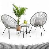 Juskys Balkonmöbel Set Ostana 3-teilig - Tisch & 2 Sessel - stilvolle Sitzgruppe für Balkon, Terrasse & Garten - Gartenmöbel Balkonset Hellgrau