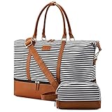 Sucipi Reisetasche Damen, Weekender Groß Canvas PU-Leder Handgepäck Kliniktasche (XL 53 x 37 x 23 cm) mit Schuhfach mit Kulturtasche