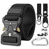 Simpeak Taktischer Gürtel, 1,5 x 49,2 Zoll, Hochleistungs Gürtel Herren, Militär Stil Buckle Gürtel mit 5 Zubehör, Nylon Schnellspanner Security Gürtel für Outdoor Arbeit Jagen, Schwarz