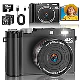 Digitalkamera 4K 64MP Fotokamera mit 180° Flip 2.8' Bildschirm, 18X Autofokus Kompaktkamera mit 32G SD Karte& Zwei Batterien für Kinder Erwachsene Ältere Anfänger