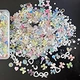 Nail Art Dekoration, 400 Stück Multi Shapes Heart Bowknot Pearls Nail Decorations, Aurora Flatback Bear Butterfly Nail Gems for Manicure DIY Crafts Jewelry Accessories (Mix-D)