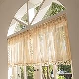 RoxNvm Scheibengardinen Landhausstil, Boho Gestreifte Küchengardinen Landhausstil, Quaste Bistrogardine, Fenstergardi NEN Scheibengardinen Küche mit Wunderschön Dekoriert (148 X 46CM)