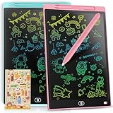 [2 STÜCKE] LCD Schreibtafel 12 Zoll, Genialba Buntes LCD Schreibtablett, LCD Writing Tablet, Elektronischer Tablette, Grafiktablett für Kinderspiele 2 3 4 5 6 7 Jahre Jungen Mädchen (Blau&Rosa)