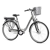 TRETWERK 28 Zoll E-Bike Damen Fahrrad Pedelec - Cloud Pro - Citybike Damenfahrrad mit Fahrradkorb und 7 Gang Nabenschaltung - 250W, 36V grau