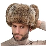 ISOYTERO Trapper Hut mit Kinngurt Kunstfell Thermischwinddichte Winterhüte für Männer mit Ohrklappen im Freien Freigröße Russischer Hut