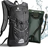 BBAIYULE® Trinkrucksack mit Trinkblase 2L, BPA-Frei| Fahrradrucksack mit Reflektoren | Rucksack mit Trinksystem |Laufrucksack Ultraleicht 380g| Laufen, Fahrrad (Schwarz + Armeegrüner Trinkblase)