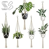 Auckpure Makramee-Hängekorb, Set mit 5 Hängekörben, Baumwollseil-Hängekorb, Beige, Hängetopf für Pflanzen, Hängekorb für drinnen, draußen, Garten, Balkon, Fenster, Wohnzimmer, 3 Größen