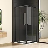 Eckeinstieg Duschkabine 90x90x185 cm Doppel Schiebetür Duschabtrennung 6mm ESG Glas Mattes Schwarz Duschwand Sicherheitsglas, Duschtür Höhe 185cm