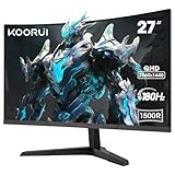 KOORUI Gaming Monitor 27 Zoll, 1500R Fläche Bildschirm 2560X1440 (QHD), 180HZ 1ms Mornitor, DCI-P3 85%, Ultradünne Blende, Einstellbare Neigung, Unterstützt HDMI/DP