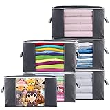 Withosent 6 Stück 90L Große Aufbewahrungstasche Schrank Organizer Set, Faltbar Kleideraufbewahrung mit verstärkt Griff, Stabilem Reißverschluss für Kleidung, Bettwäsche, Bettdecken, Steppdecke