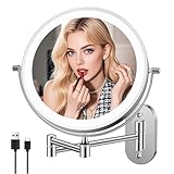 FUNTOUCH Wiederaufladbar Kosmetikspiegel mit LED Beleuchtetung, 1X 30X Spiegel Vergrößerung Wandmontage, Dimmbarer Rasierspiegel 3 Farben, Touchscreen, 360° Drehbar, Schminkspiegel für Badezimmer