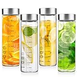 MUJUZE Glasflaschen 500ml mit Edelstahl Deckel,4er Smoothie Gläser Sets mit Messskala,Smoothie Becher to go für Säfte,Smoothies,Milch,Glas-Saftflaschen,BPA-frei,Wiederverwendbar Glaswasserflasche