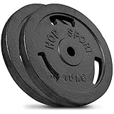 Hop-Sport Gusseisen Hantelscheiben Set 20 kg (2 x 10 kg) mit 31 mm Lochdurchmesser, ideal für Standard 30mm Langhantelstangen, Robuste Gewichtsscheiben für Fitness- und Krafttraining