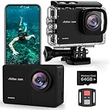 TIMNUT 4K 60FPS Action Cam, Unterwasserkamera mit 64G SD Karte 48MP HD WiFi Kamera mit EIS 40M Wasserdicht Actionkameras Weitwinkel Sportkamera mit 2 * 1350 mAh Akkus Helmhalterung Zubehör Kits