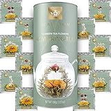 Teabloom Teeblumen Sortiment – 12 Sorten Blumentee in Eleganter Geschenk Teebox – 36 Aufgüsse (Jasmin)