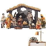 qiyifang Weihnachtskrippen-Set – Set mit 12 Krippen-Set, Heilige Familie, Handwerk, Statue, Dekoration für Zuhause, Wohnzimmer, Kirche