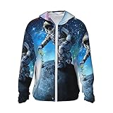 ZORIN Sport-Kapuzenpullover für Erwachsene, langärmelig, Sonnenschutz, athletische Jacken, Astronaut, Sonnenblume auf dem Planeten, UV-beständig, Laufshirt mit Reißverschlusstaschen für Outdoor,