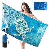 Joyoldelf Strandtuch Mikrofaser Handtuch Badetuch - 180x90 cm Strandtücher Schnelltrocknend Strandhandtuch Groß, Leichtes und Dünnes Tragbares Microfaser Handtücher Sandfrei (Schildkröten)