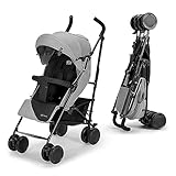 Kinderkraft Kinderwagen SIESTA, Leichte Reise Buggy, Verstellbare Rückenlehne, Liegeposition, Kleine Maße nach Zusammenklappen, Vergrößerbares Verdeck, Für ältere Kinder, bis 22 kg, Grau