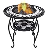 Xichuzi Feuertisch Mosaik Keramik Schwarz und Weiß 68 cm, Heizpilz Gas Terrasse, Feuerstelle Outdoor, Terrassenheizer, Tisch Kamin