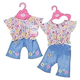 Zapf Creation 832677 BABY born Trend Jeans 43cm - Puppenkleidung Set bestehend aus blauer Jeans, Blümchen-Oberteil und Kleiderbügel