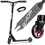 SOKE Stunt Scooter PRO Kick-Scooter mit ABEC 9 Kugellager Tretroller Trick Roller für Erwachsene und Kinder Zweirad Freestyle Cityroller | 2 Räder | Tragkraft 100kg (Schwarz-Rot)