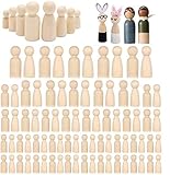 Woohome 80 Stück Figuren Holzfiguren, Holzfiguren Mädchen Dekoration Kleine Holzfiguren zum DIY Holzfiguren, Kinder Bastelprojekte, Malen, Spiele, 4 Größe