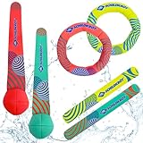 Schildkröt Diving Set Neopren Tauchset 6-teilig | 2 Tauchbälle, 2 Tauchringe, 2 Tauchstäbe | Wasser-/ Tauchspielzeug für Kinder | Sandfüllung | Stehen senkrecht am Grund, 970325, Wasserspielzeug
